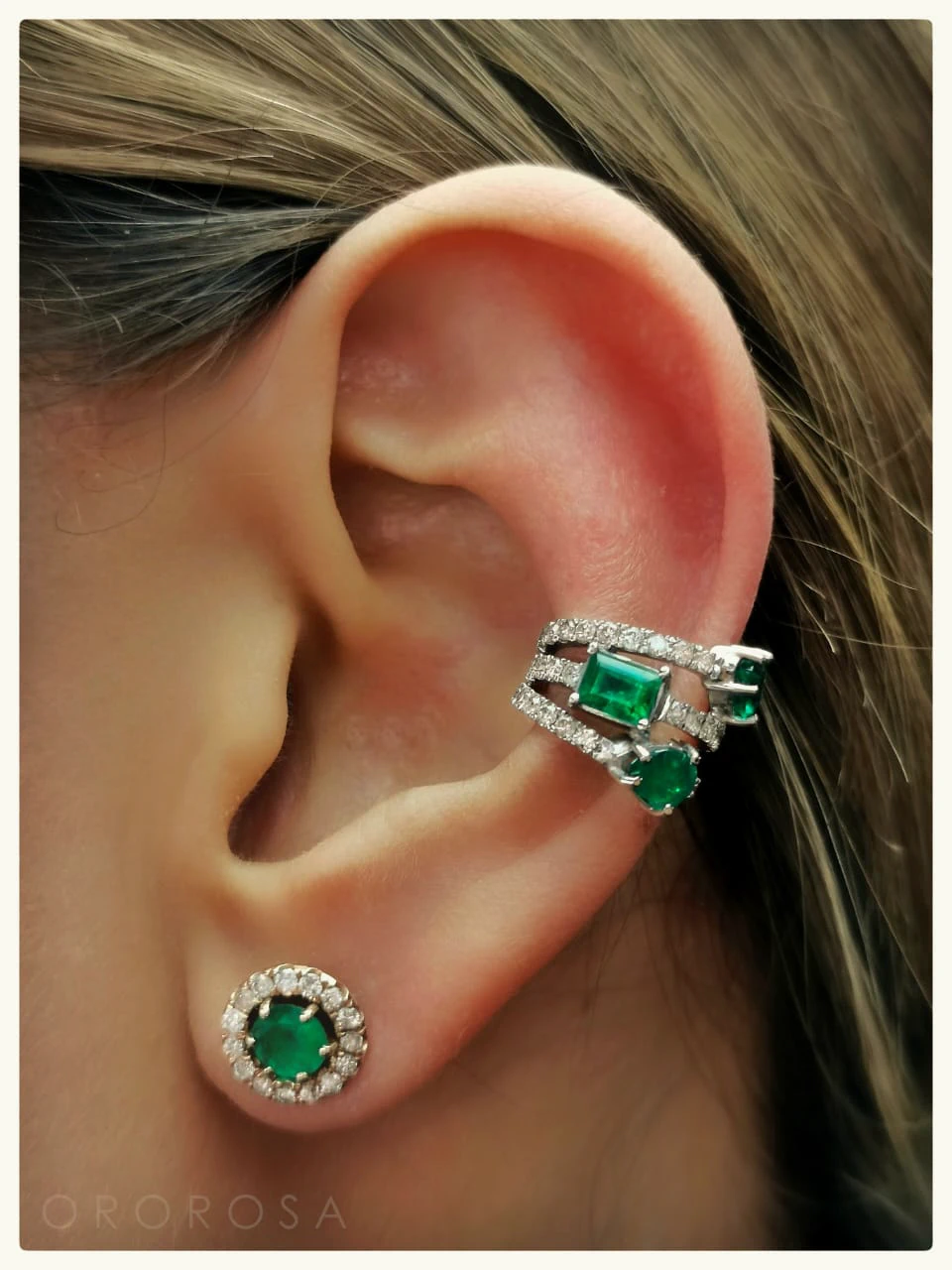 Aretes Earcuff diamantes y esmeralda (2/2)